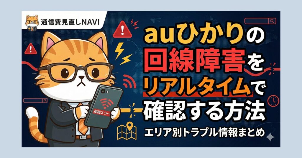 auひかりの回線障害をリアルタイムで確認する方法や、北海道・東北・関東・近畿など各地域の最新障害情報をまとめた内容。