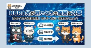 NURO光が遅いときの原因と対策|自宅でできる改善方法(Wi-Fi・ONU・端末設定)を解説した記事のアイキャッチ画像
