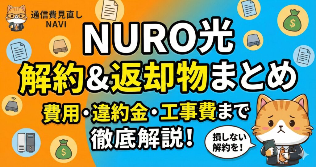 NURO光の解約方法と返却物、違約金や工事費など解約時にかかる費用を分かりやすくまとめたアイキャッチ画像