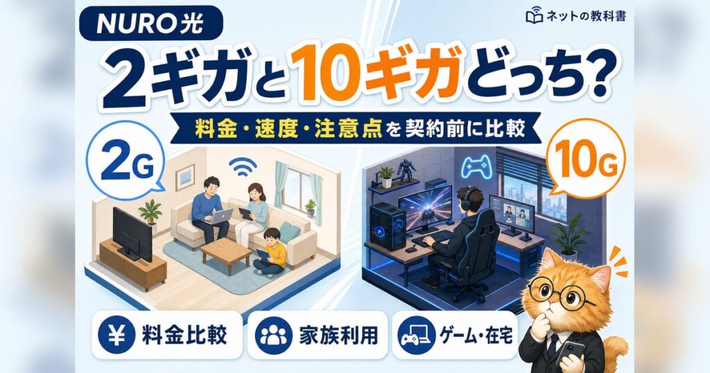 NURO光の2ギガと10ギガを料金・速度・注意点で契約前に比較するアイキャッチ画像