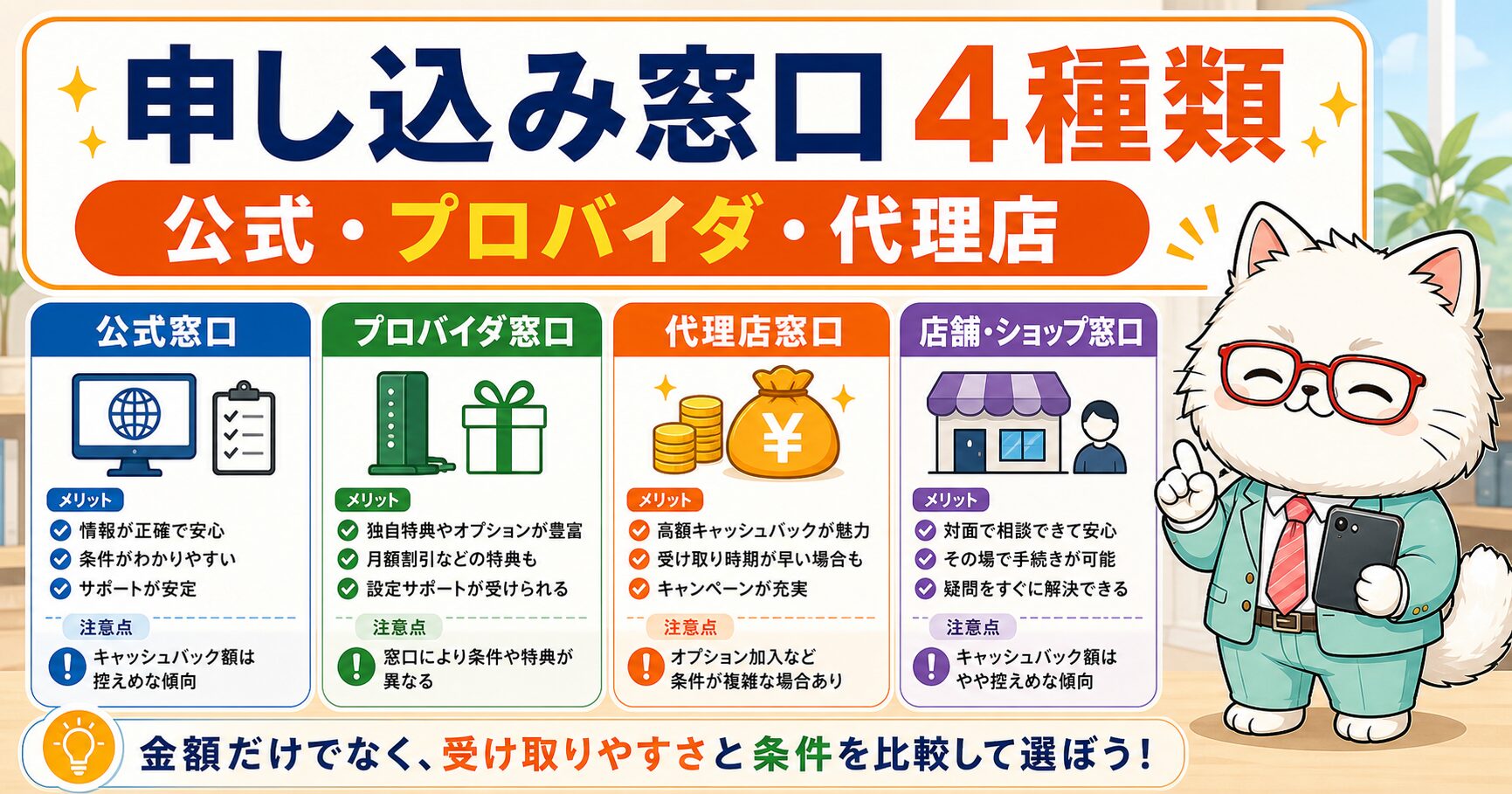 auひかりの申し込み窓口4種類を説明する要約画像