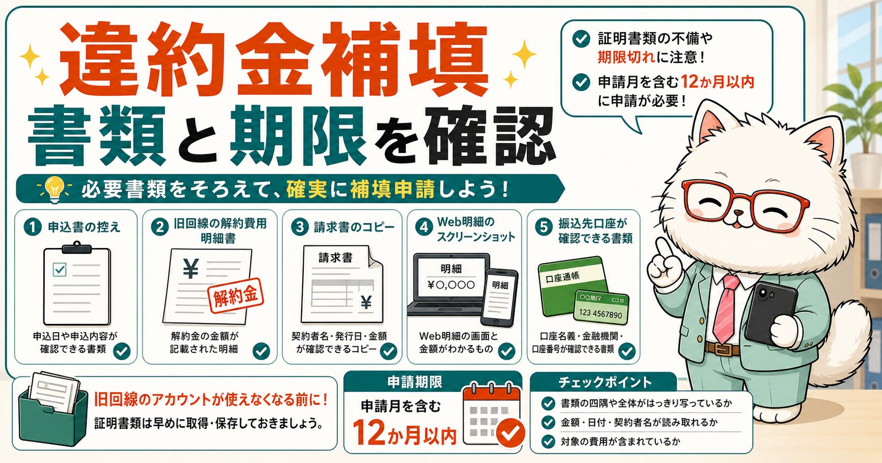 auひかりの違約金補填と乗り換えサポート書類を説明する要約画像