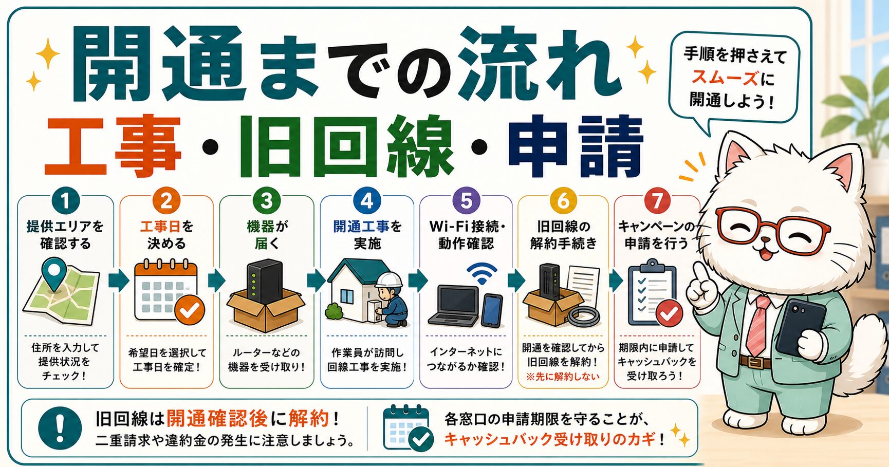 auひかり申し込みから開通までの流れを説明する要約画像
