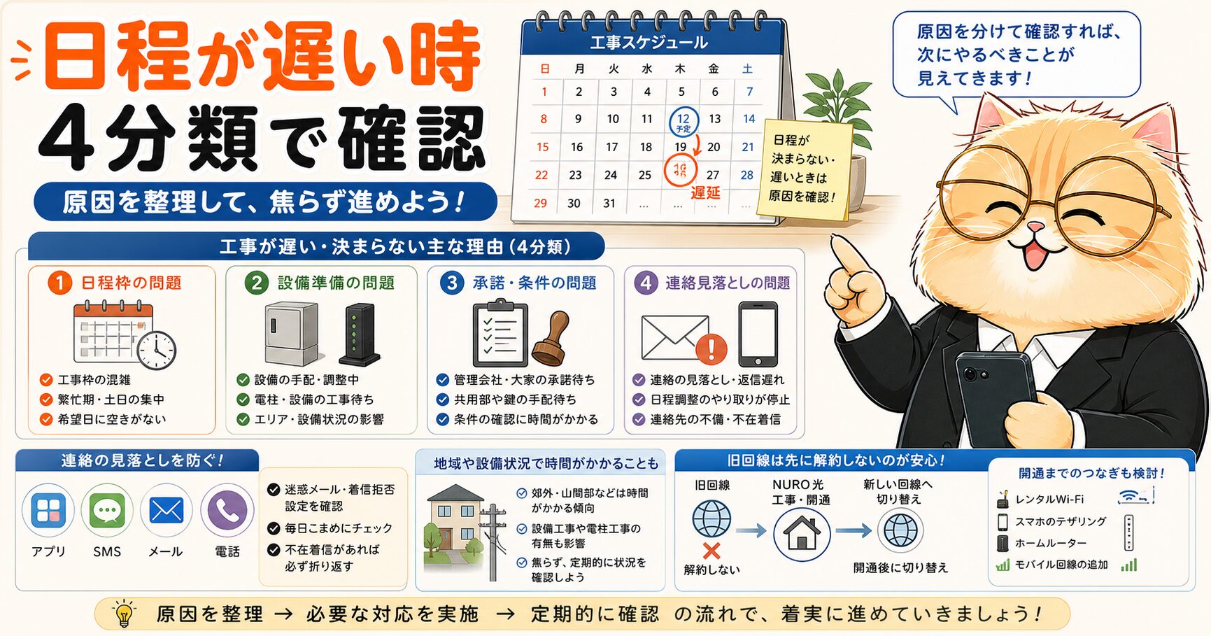 工事日程が遅い時の確認ポイントを説明する要約画像