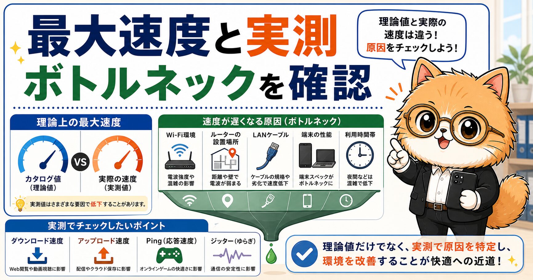 NURO光の最大速度と実測速度の違いを説明する要約画像