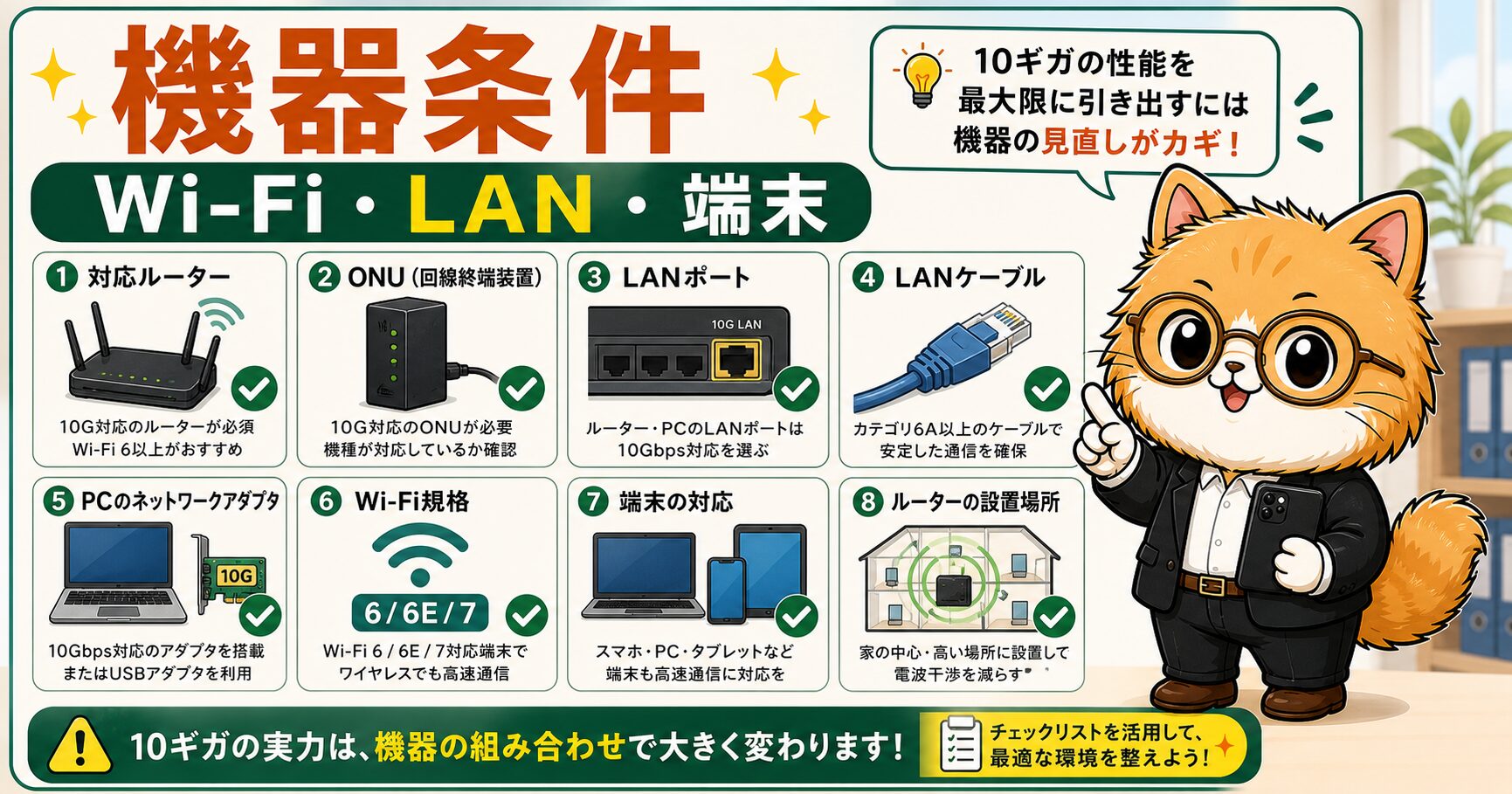 NURO光10ギガを活かす機器Wi-FiLAN条件の要約画像
