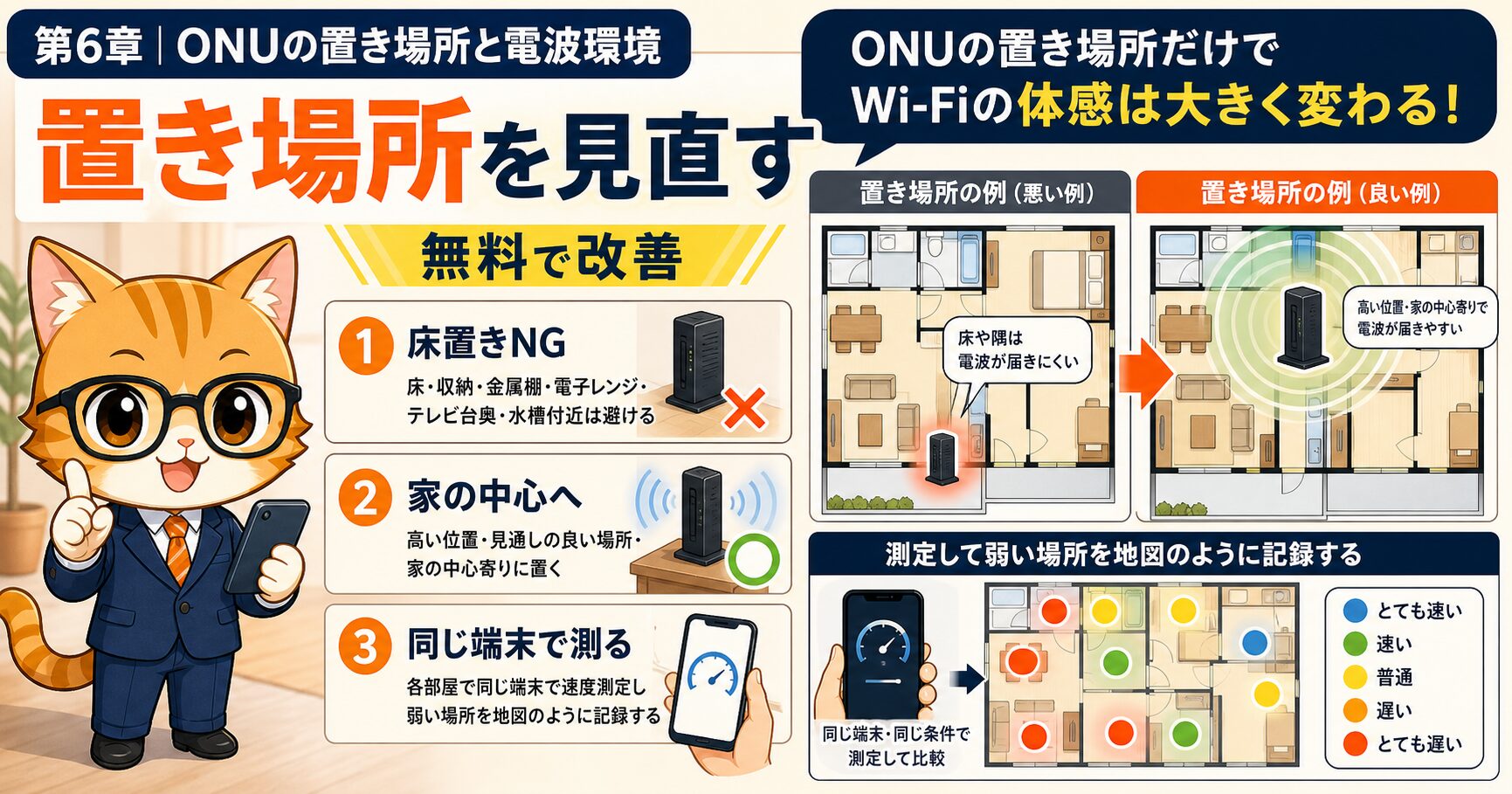 NURO光のONU置き場所と電波環境を見直して無料改善する要約画像