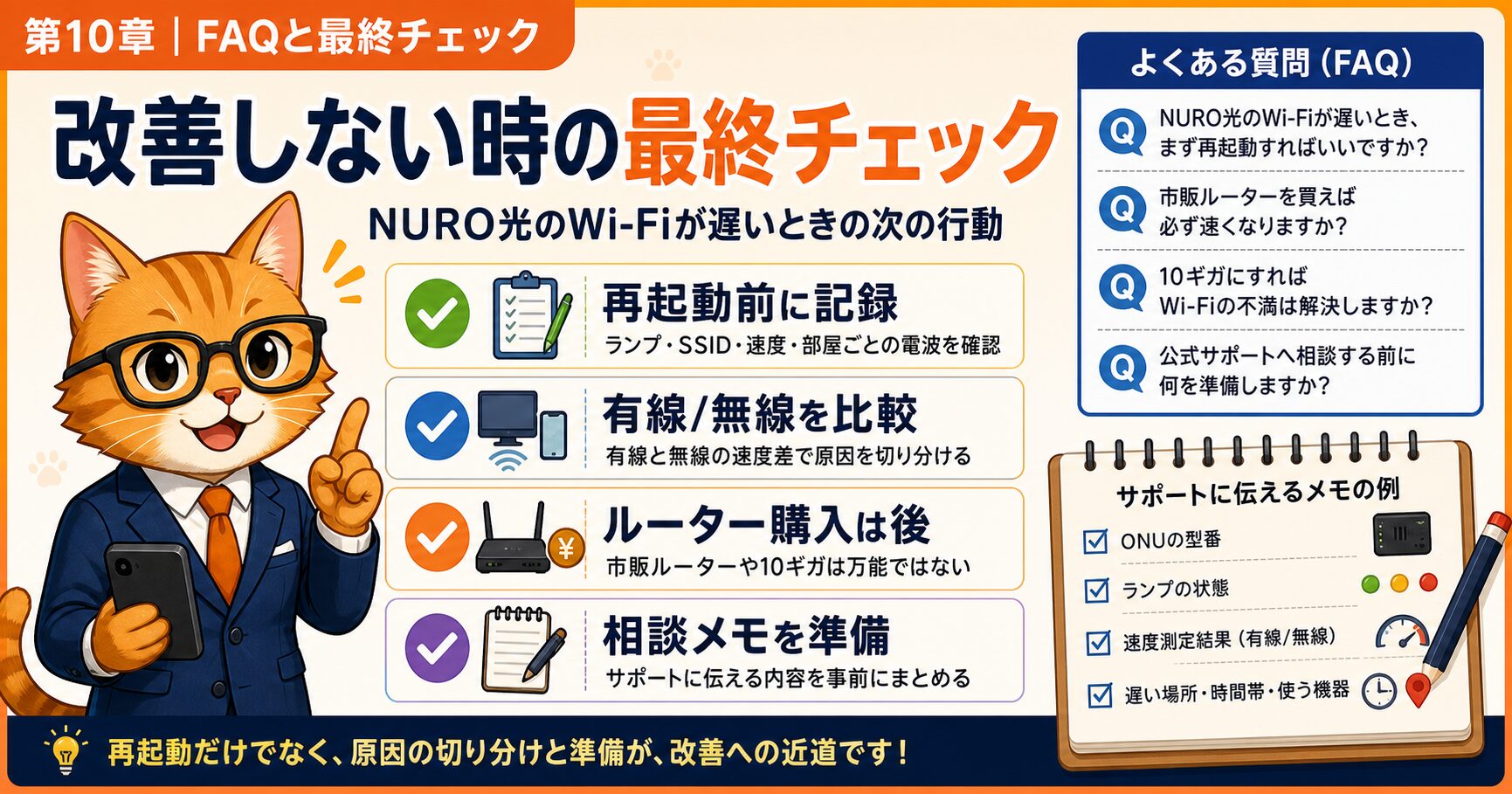 NURO光のWi-Fi改善FAQと最終チェックの要約画像