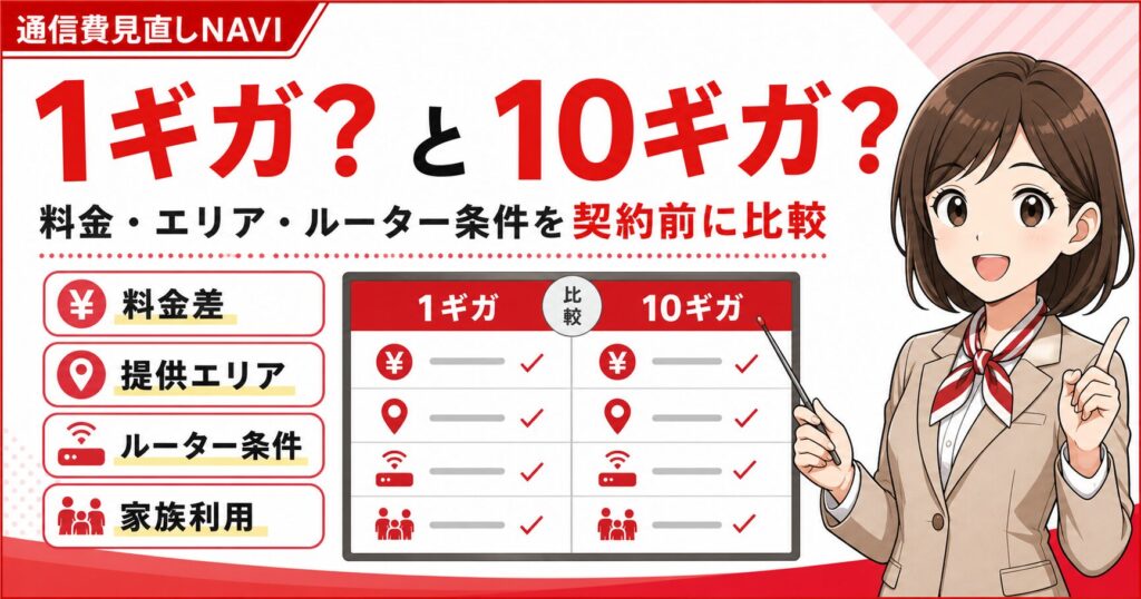 ソフトバンク光1ギガと10ギガの料金・エリア・ルーター条件を比較するアイキャッチ