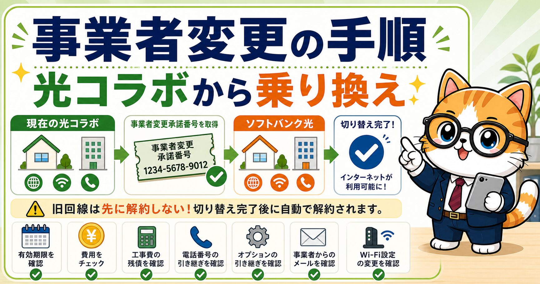 他社光コラボからソフトバンク光へ事業者変更する手順を説明する要約画像