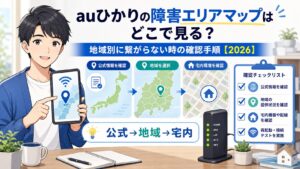 auひかりの障害エリアマップと地域別確認手順のアイキャッチ