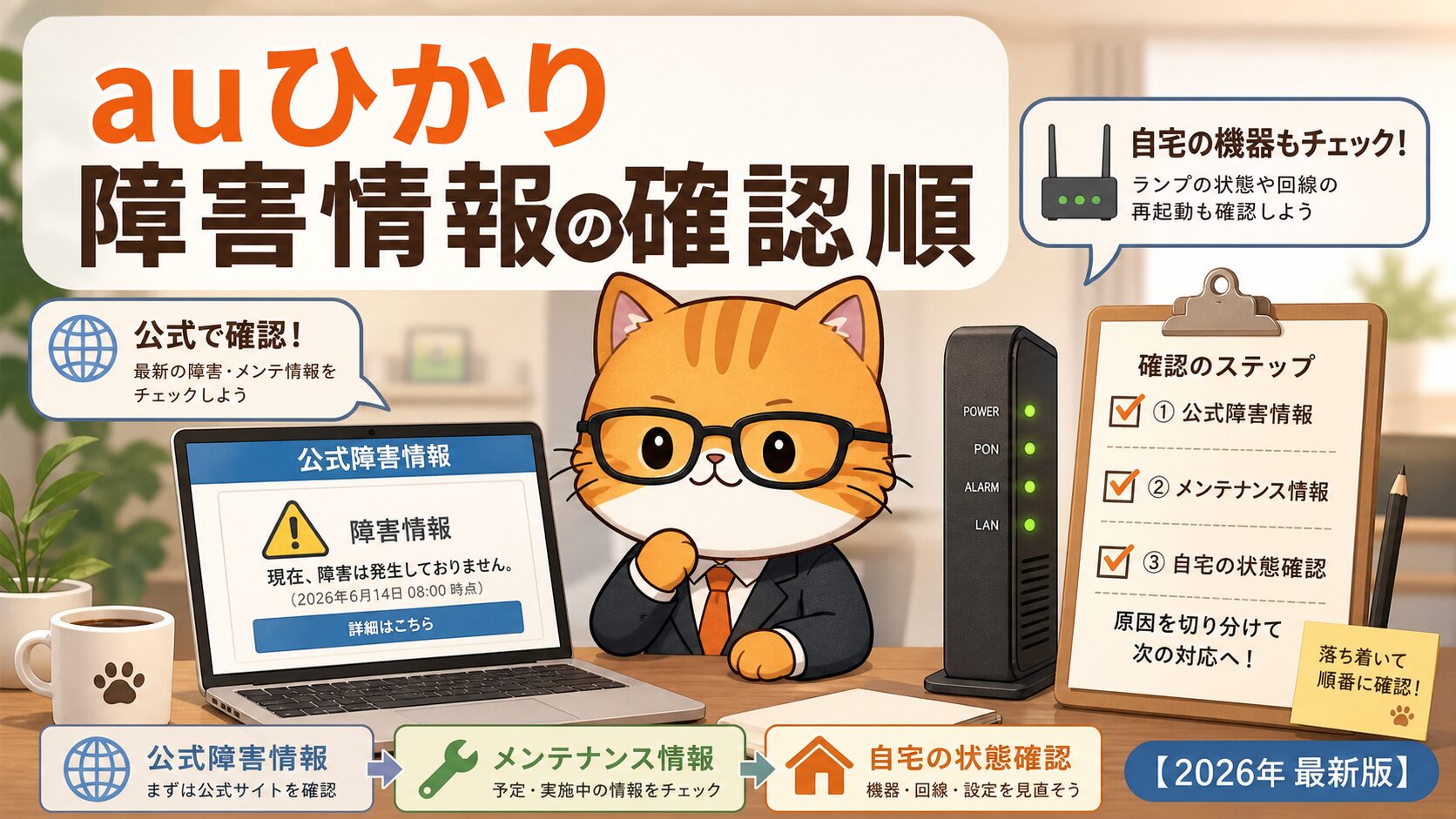 auひかりの障害情報を公式ページと自宅機器で切り分ける