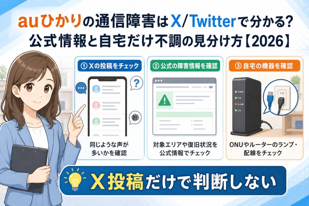 auひかりの通信障害をX投稿だけで判断せず公式情報と自宅確認へ戻す