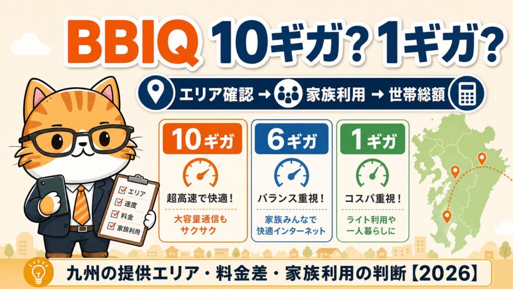 BBIQ 10ギガと1ギガを九州の提供エリアと家族利用で判断する
