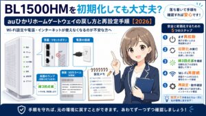 BL1500HMを初期化する前に再起動、設定メモ、Wi-Fi再接続を確認するアイキャッチ