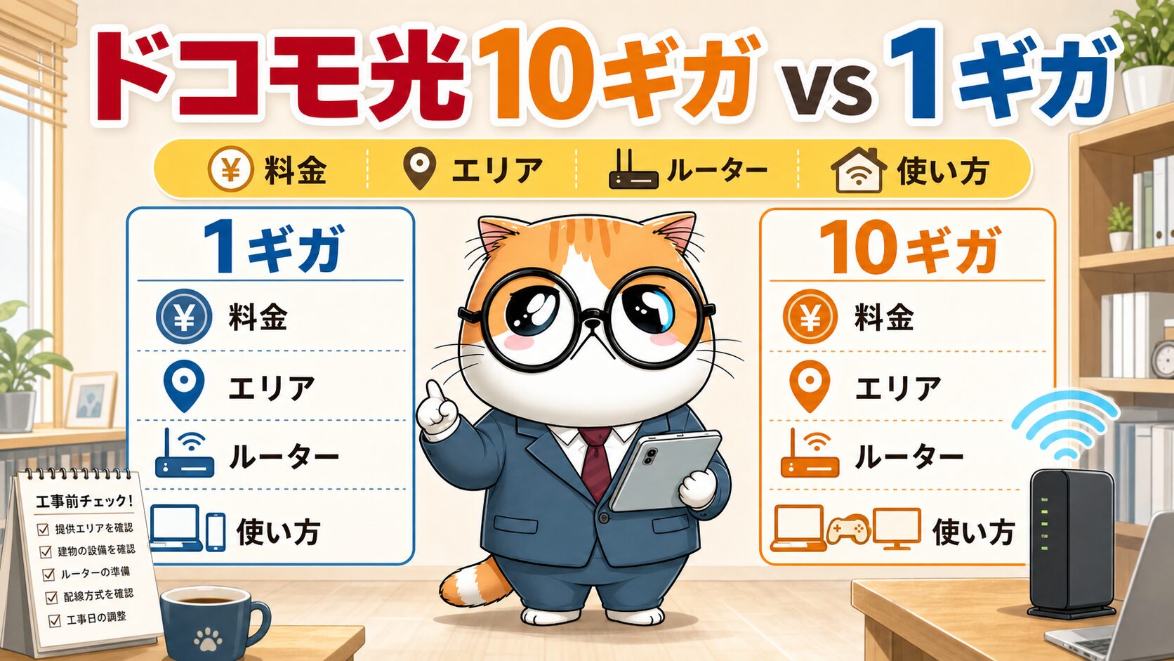 ドコモ光10ギガと1ギガを料金エリア機器で比較する