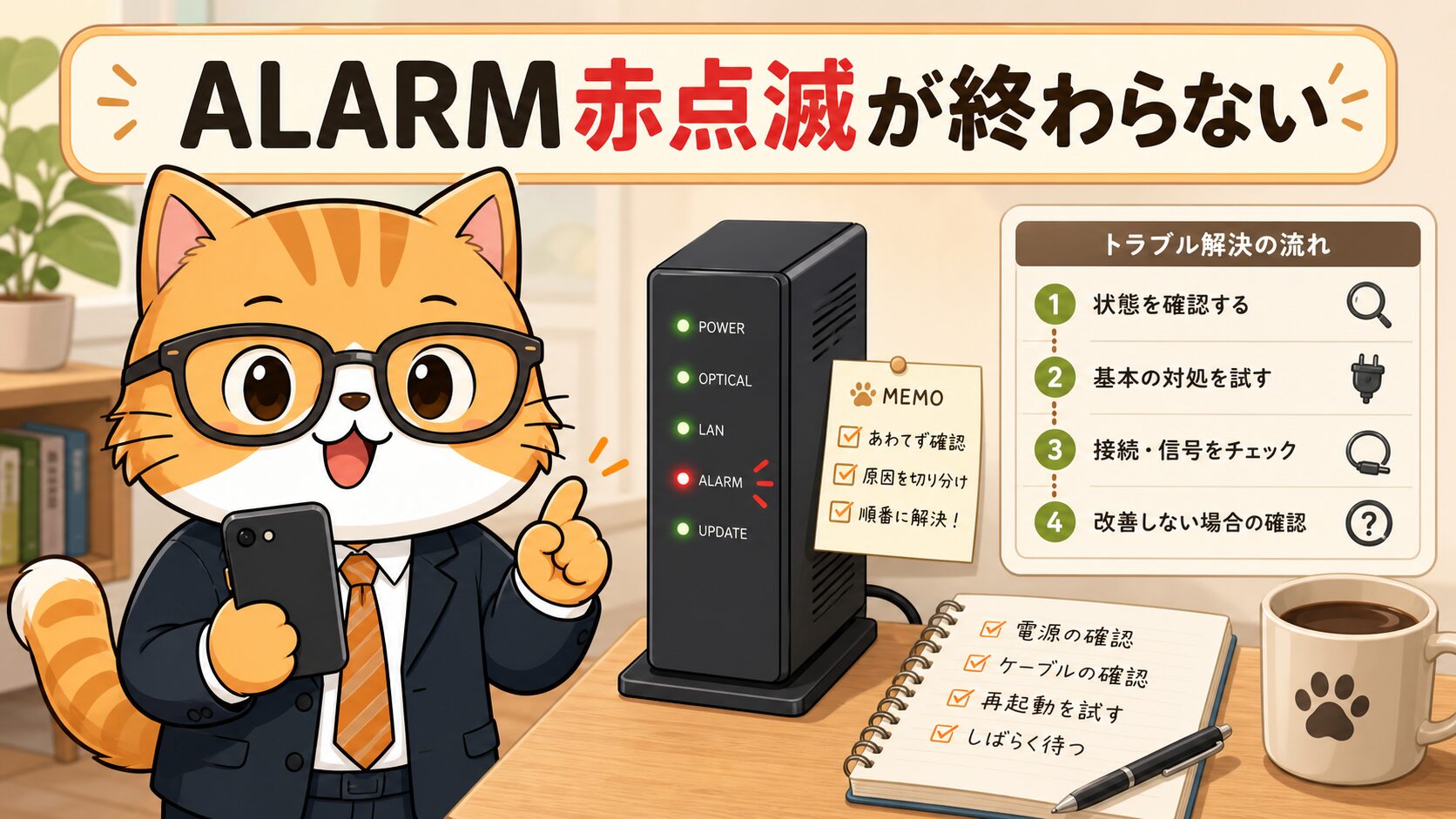 NURO光のALARM赤点滅が終わらない時の確認手順