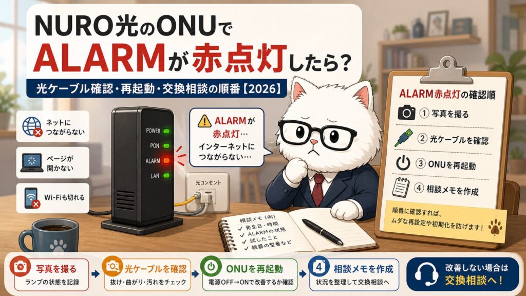 NURO光のONUでALARM赤点灯した時の確認順
