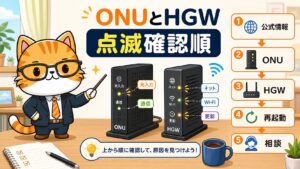 auひかりのONUとホームゲートウェイ点滅時の確認順