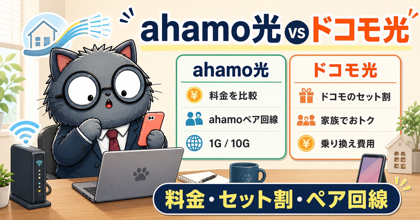 ahamo光とドコモ光の違いを料金とスマホ条件で比較する