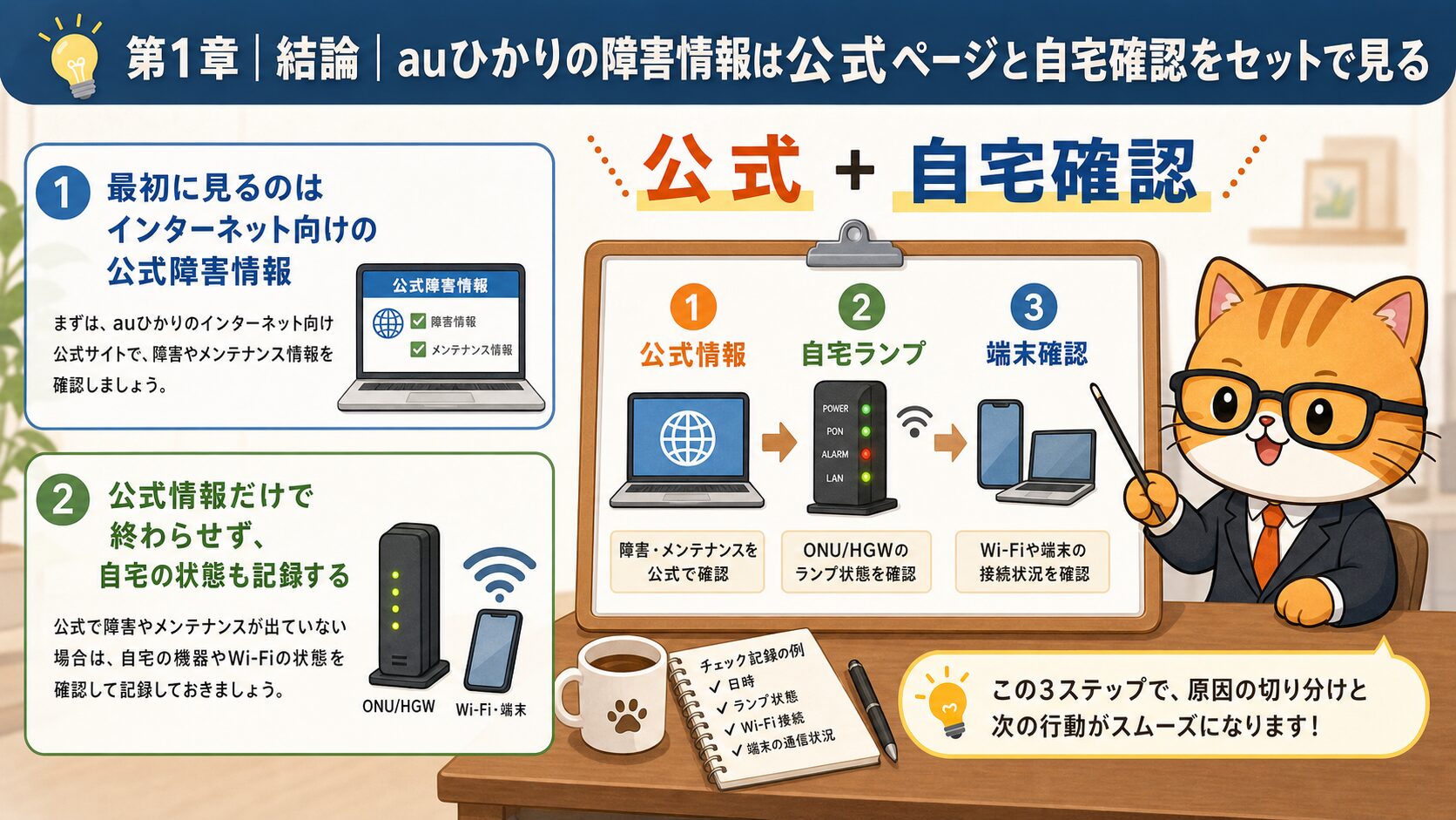 auひかりの障害情報を公式ページと自宅機器で切り分ける
