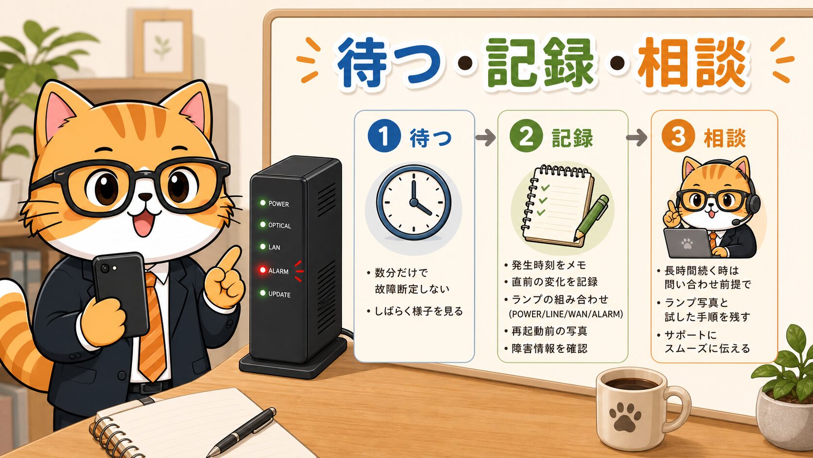 NURO光のALARM赤点滅が終わらない時に待つ記録相談を分ける