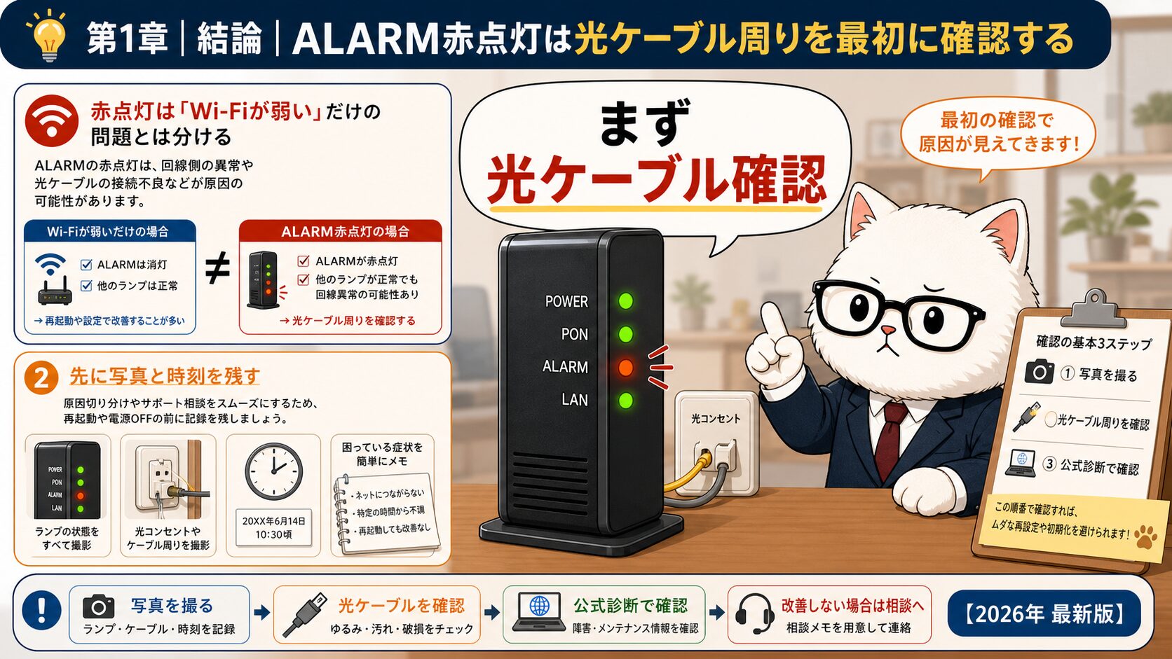 NURO光のONUでALARM赤点灯した時の確認順