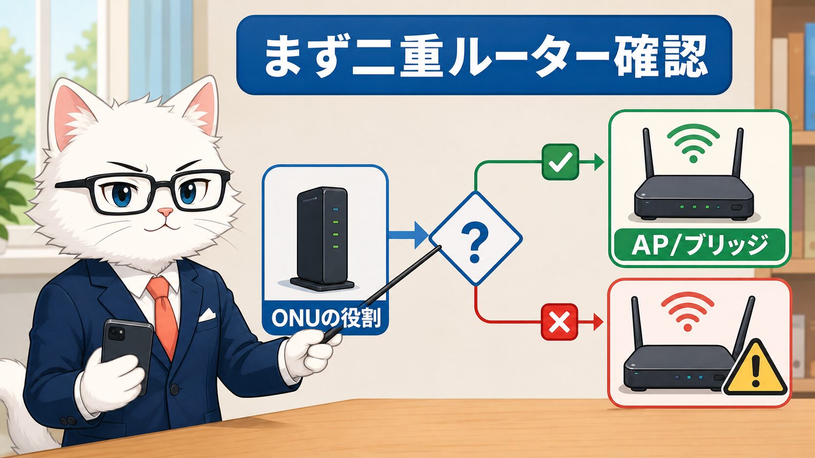 NURO光で市販ルーターを足す前に二重ルーターを確認する図解