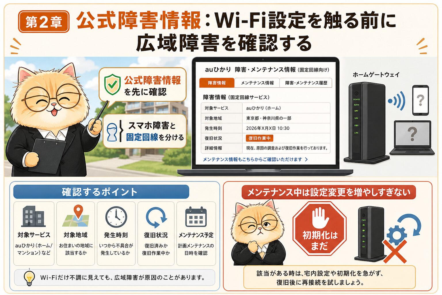 auひかり公式障害情報とメンテナンス情報を確認する