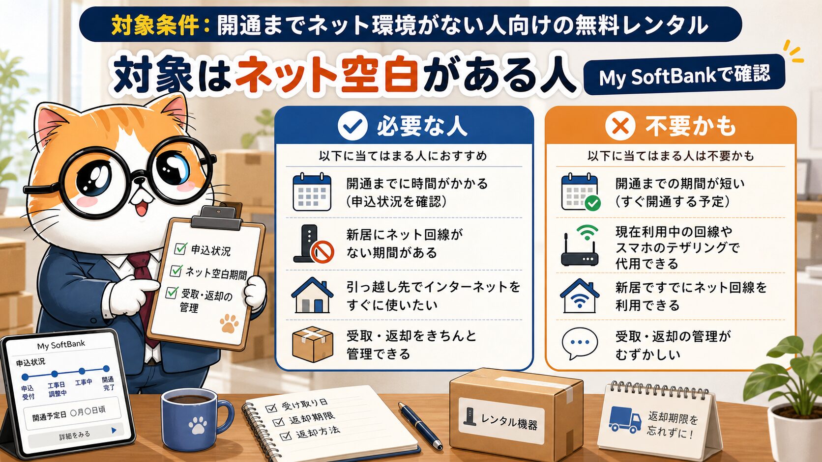 ソフトバンク光の開通前レンタル対象と申し込み状況を確認する