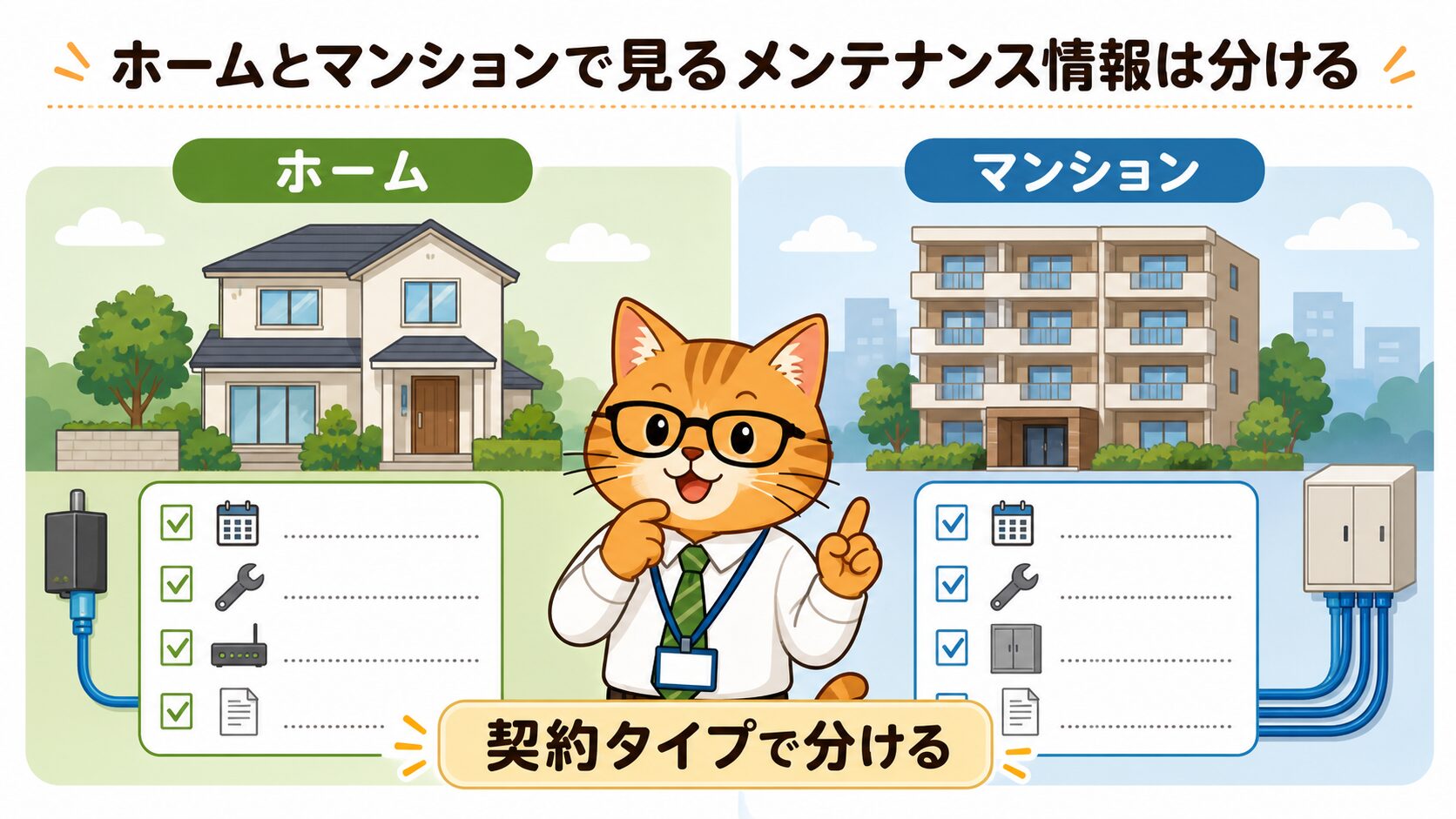 auひかりホームとマンションでメンテナンス情報を分ける