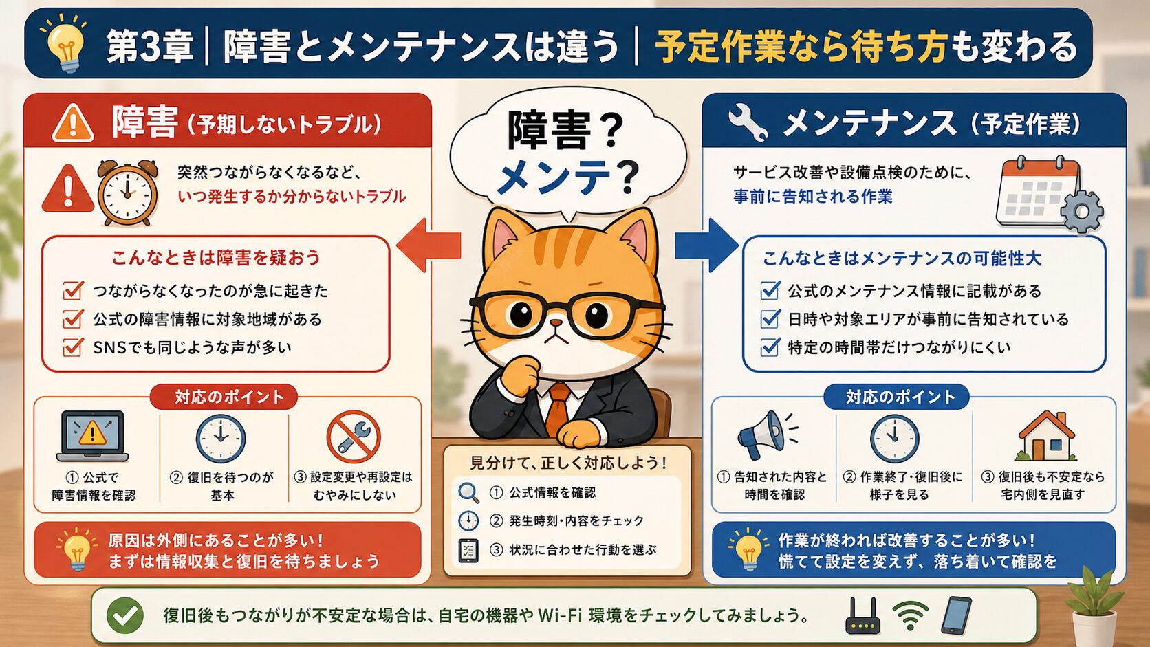 auひかりの障害情報とメンテナンス情報の違いを確認する