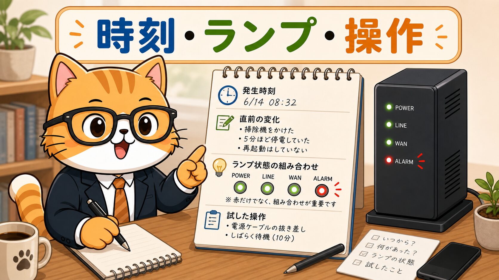 NURO光ALARM赤点滅の問い合わせ前メモ