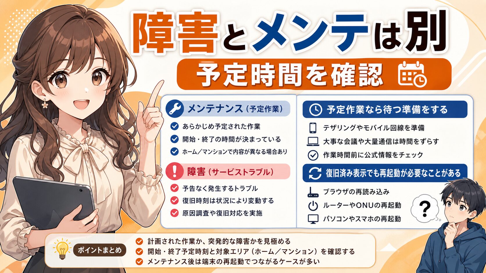auひかりの障害とメンテナンスの違いを確認する