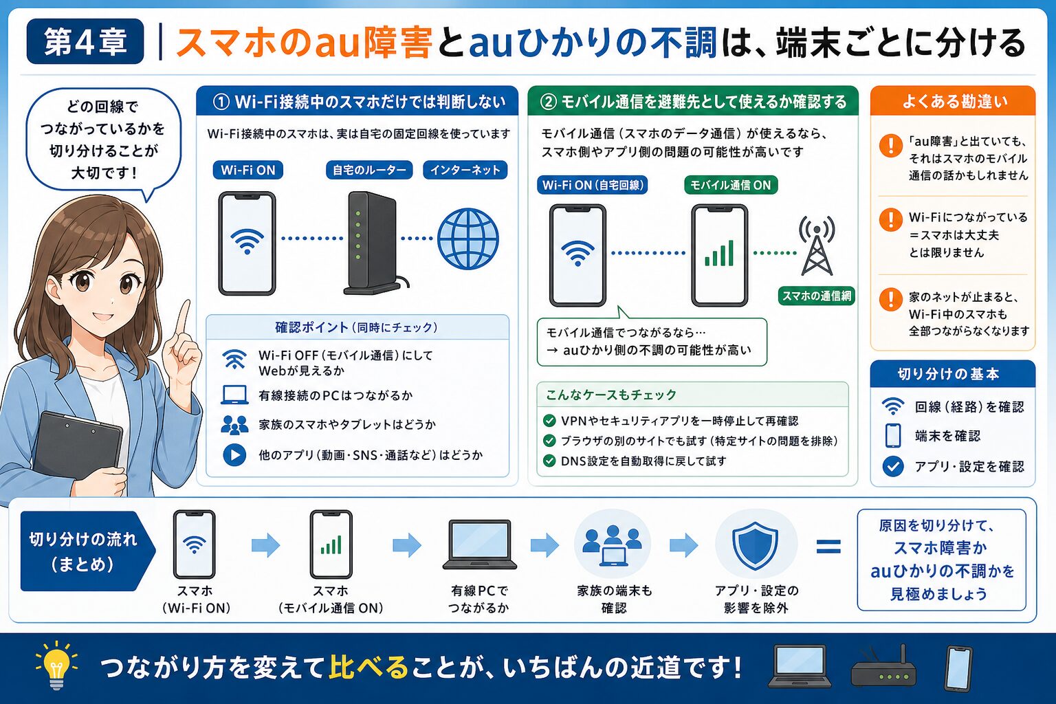 auひかり障害とスマホのau障害を端末別に切り分ける