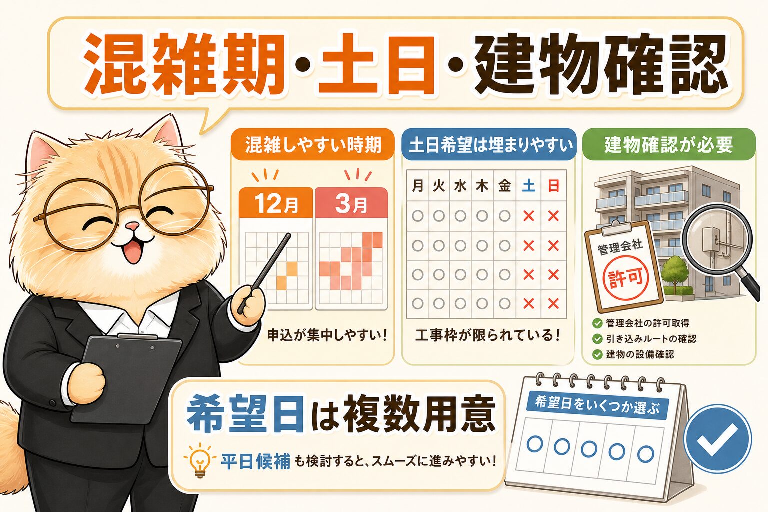 BBIQの工事日程は混雑時期と土日希望で遅れやすい