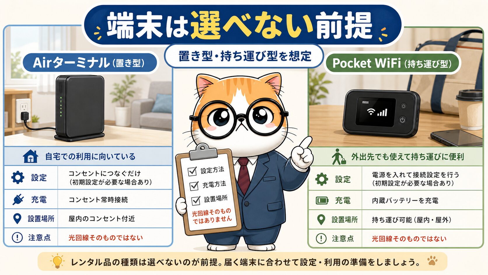 開通前レンタルのAirターミナルとPocket WiFiの違いを確認する