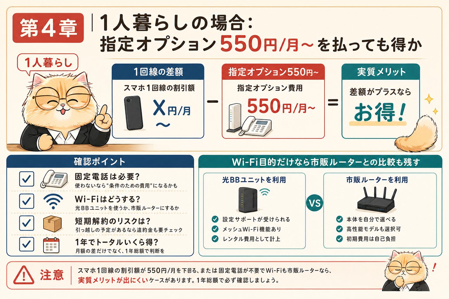 一人暮らしでソフトバンク光のおうち割が得か計算する