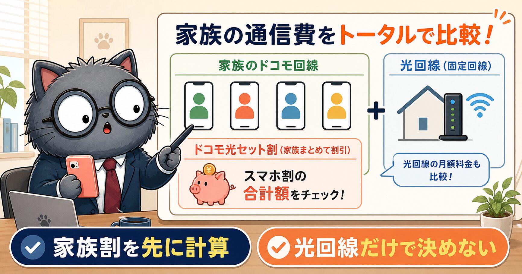 ドコモ光セット割は家族のドコモ回線数で判断する