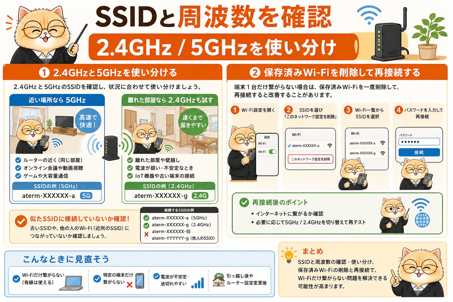 auひかりのSSIDと2.4GHzと5GHzを確認する