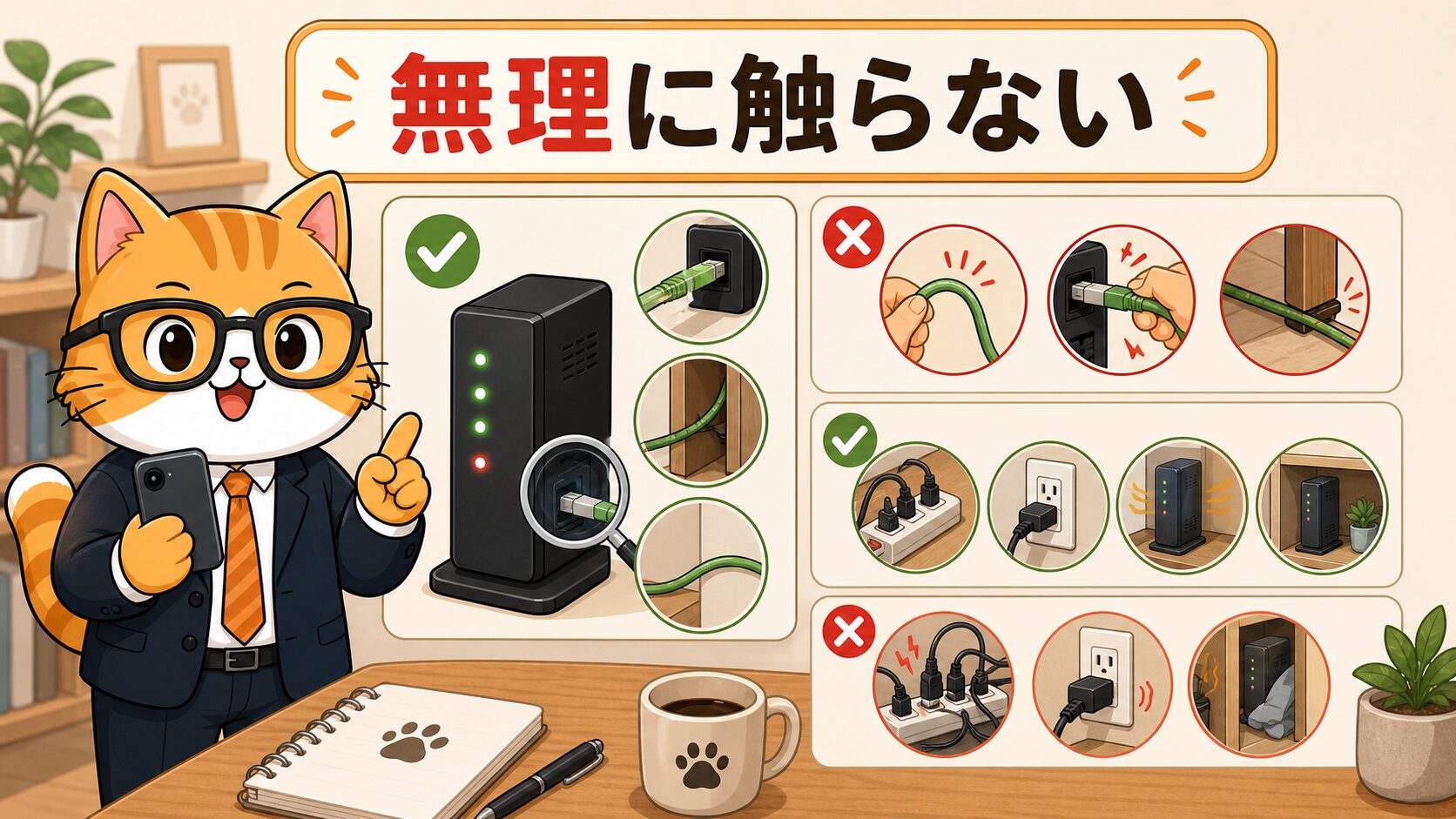 NURO光ONUの光ケーブルと電源で触ってよい範囲