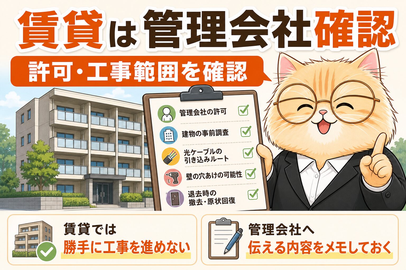 BBIQのマンション賃貸工事は管理会社許可と宅内調査を確認する