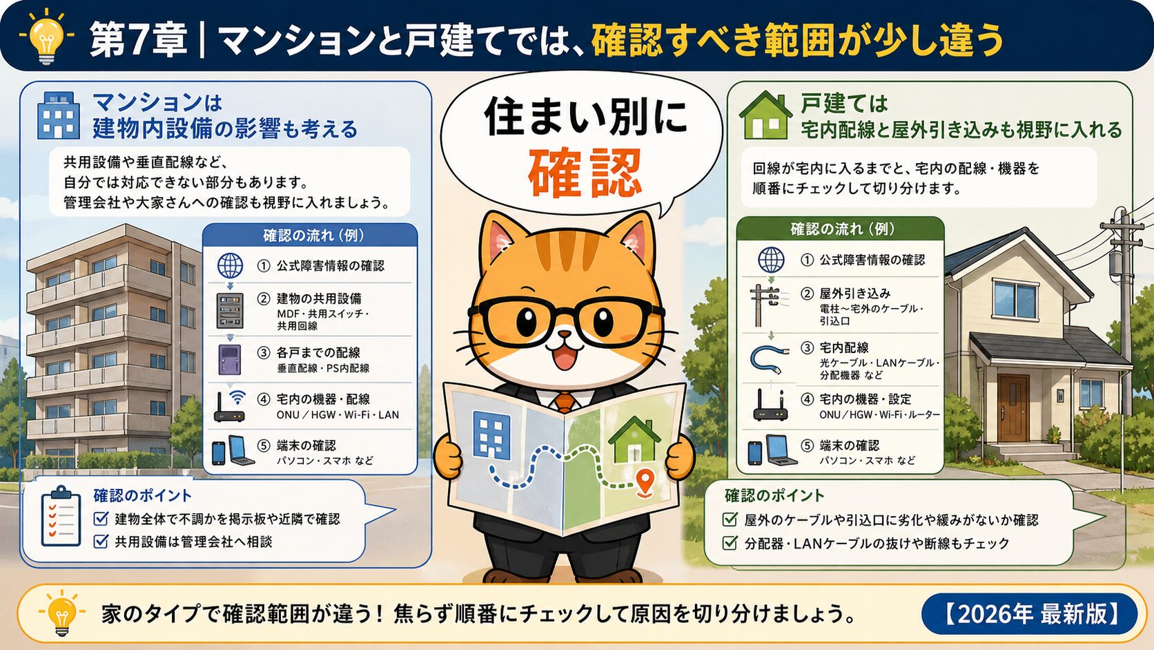 マンションと戸建てでauひかり障害確認の順番を変える