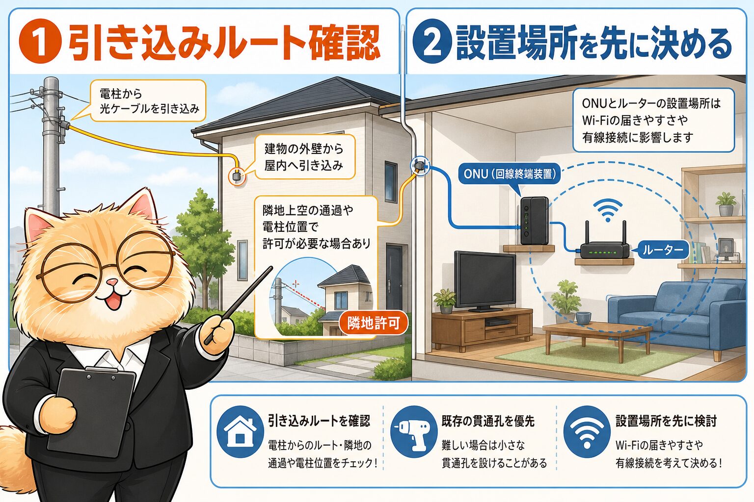 BBIQの戸建て工事は引き込みルートと穴あけ隣地許可を確認する