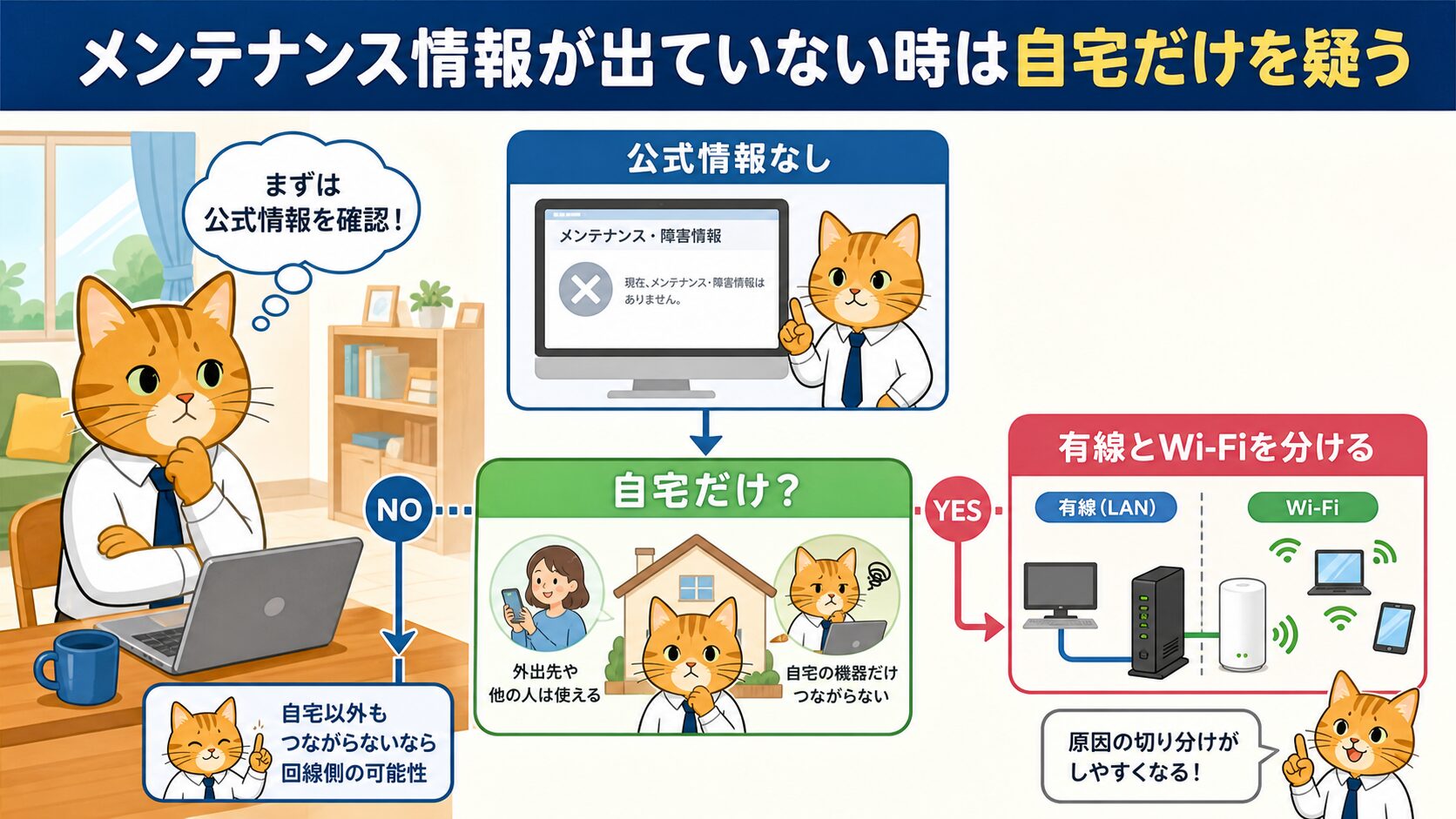 メンテナンス情報がない時は自宅だけ不調を疑う
