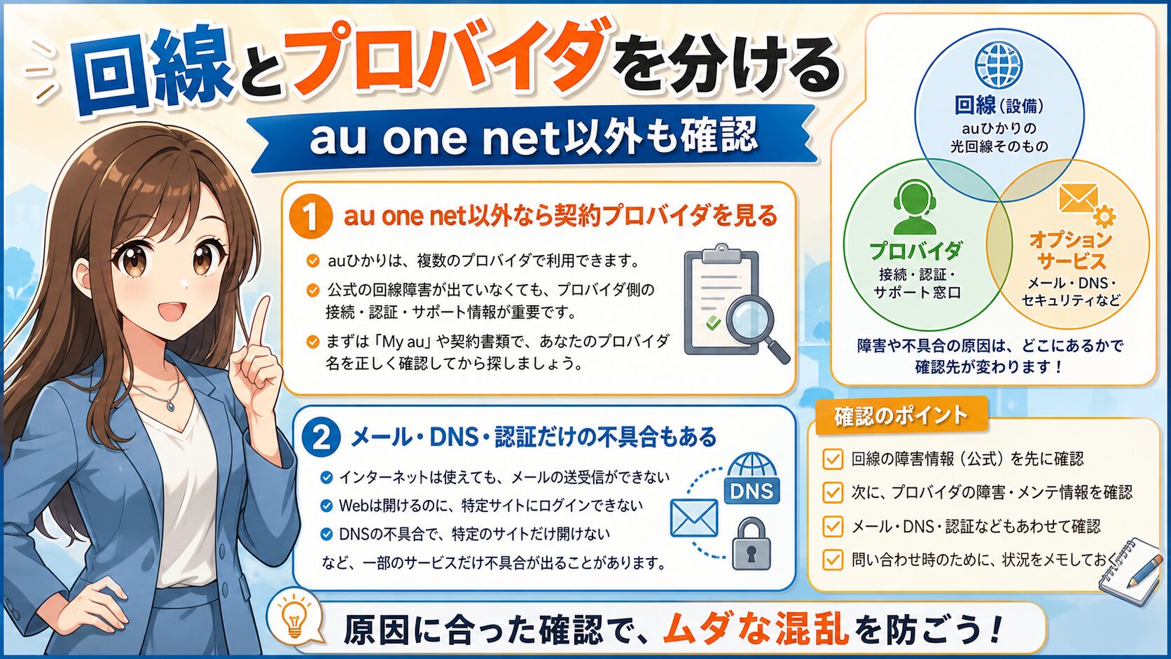 auひかりの回線側とプロバイダ側の障害を分けて確認する