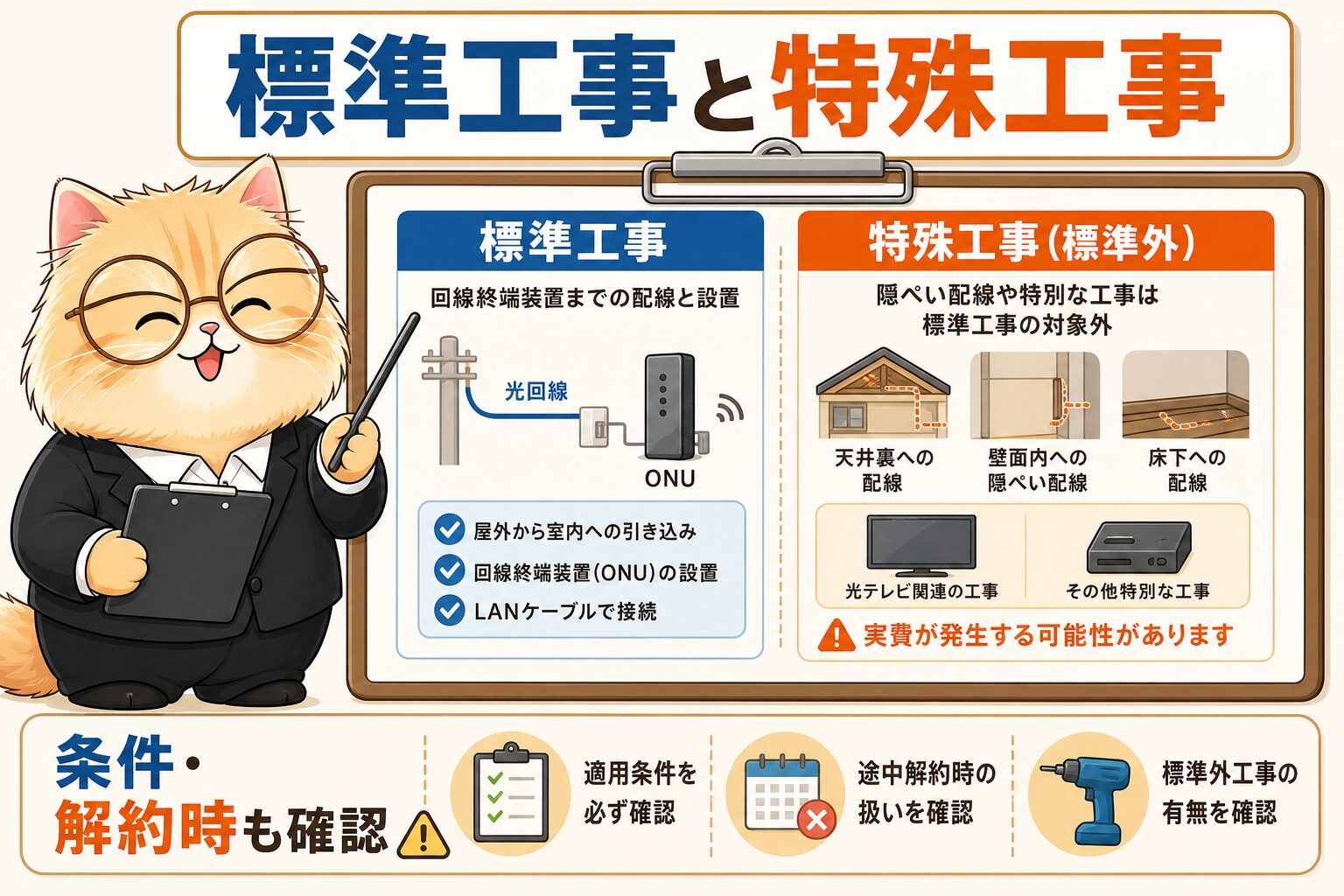 BBIQの工事費は標準工事と特殊工事の違いを確認する
