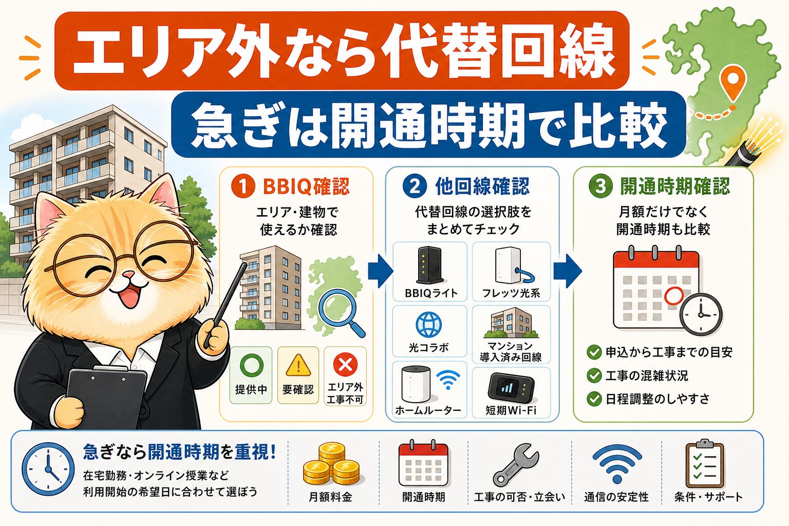 BBIQマンションがエリア外や工事不可なら代替回線を比較する