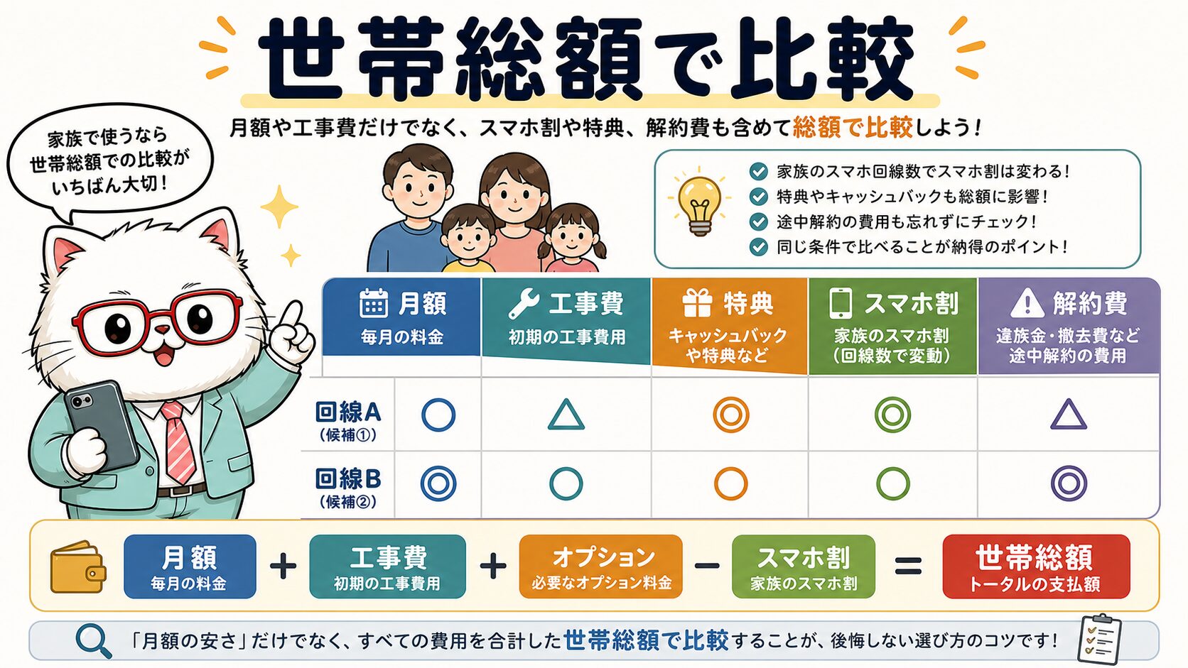BIGLOBE光はau UQスマホ割や他社回線と世帯総額で比較する
