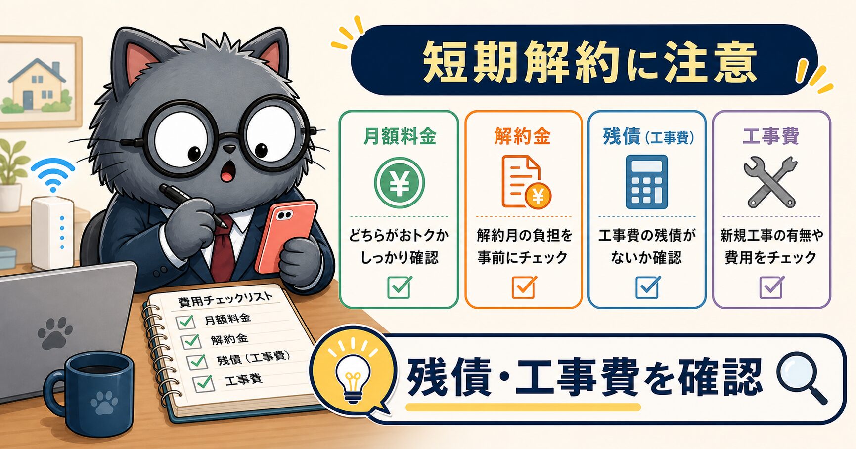 ahamo光とドコモ光の工事費と解約金を申込前に確認する